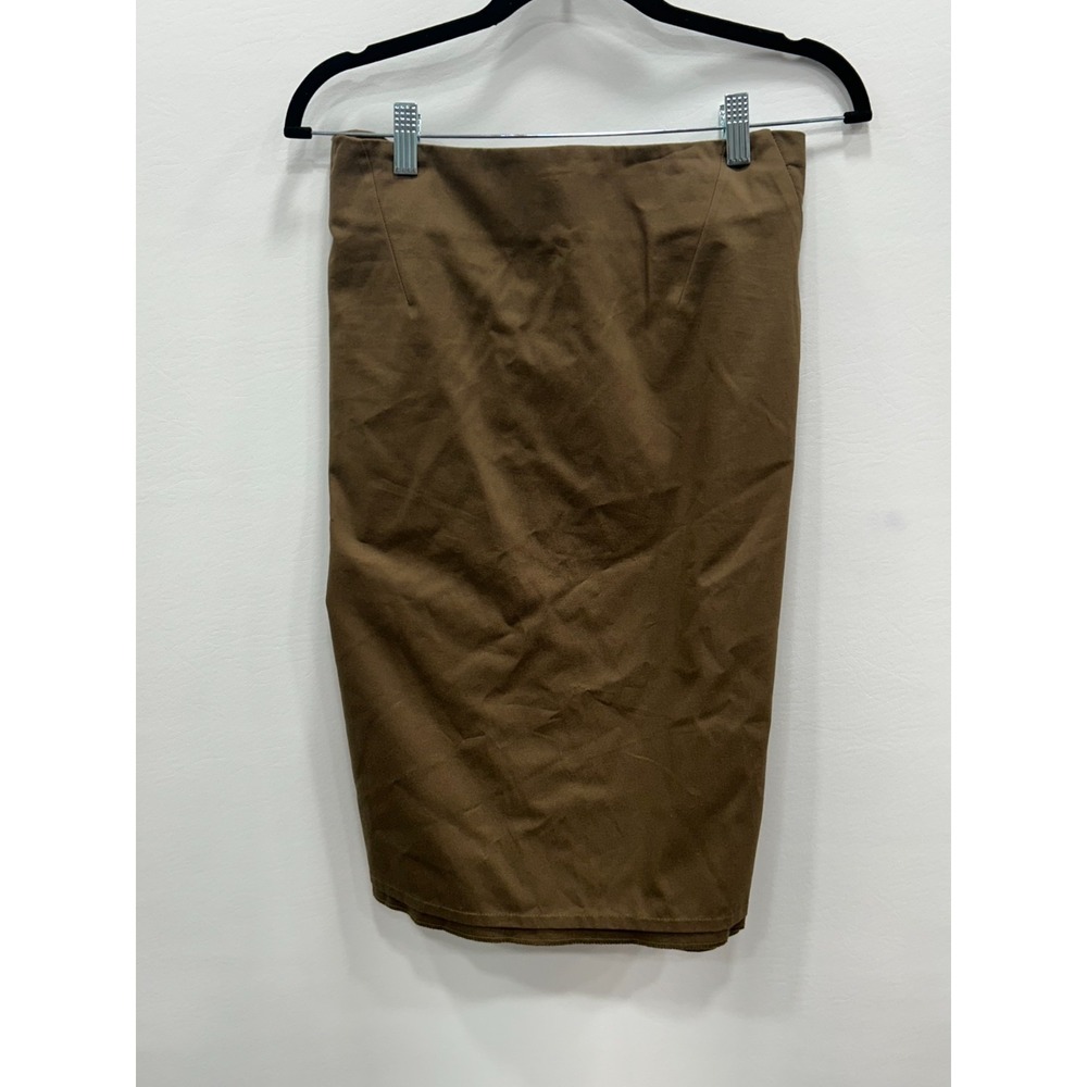 Comptoir des Cotonniers Brown Belted Skirt Womens 36 Cotton Pencil Midi FoldOver